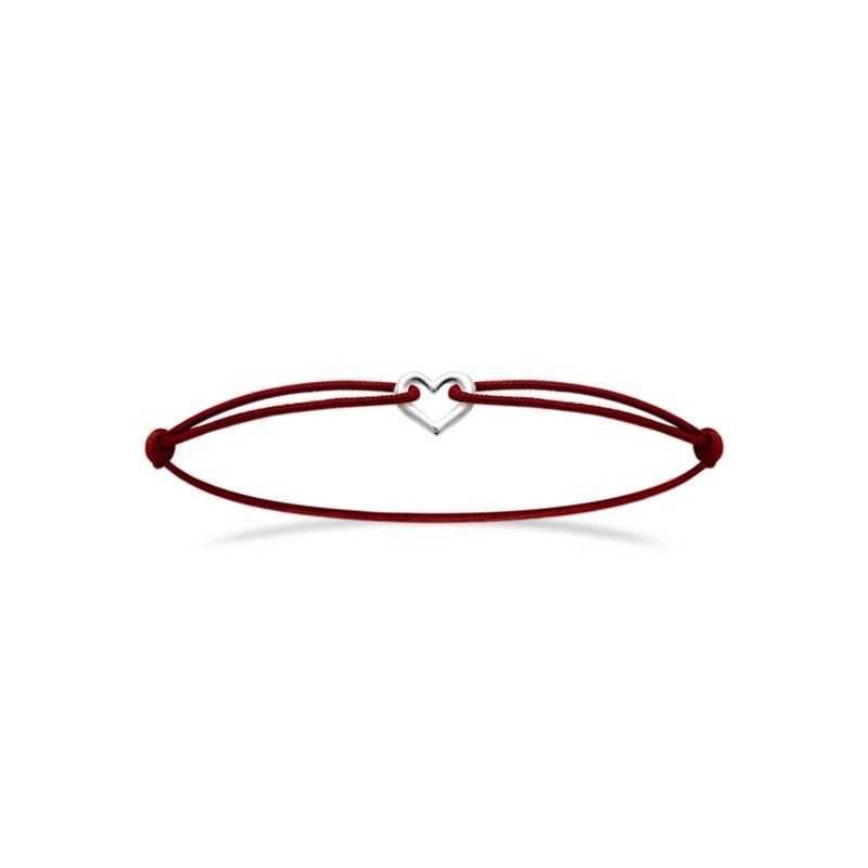 Bracelet romantique, cordon réglable rouge passion, coeur argent doré