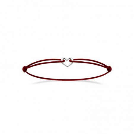 Bracelet romantique, cordon réglable rouge passion, coeur argent doré
