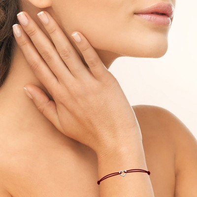 Bracelet cœur femme cordon réglable rouge et cœur argent rhodié