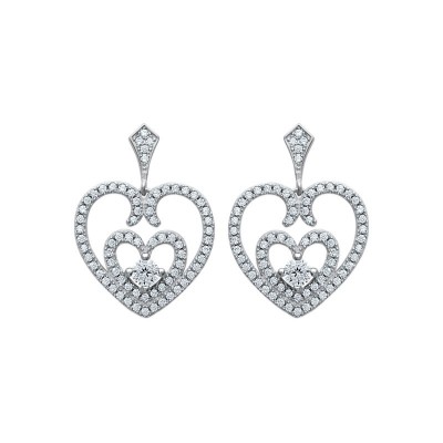 Boucles d’oreilles argent 925 cœur arabesques avec zircon