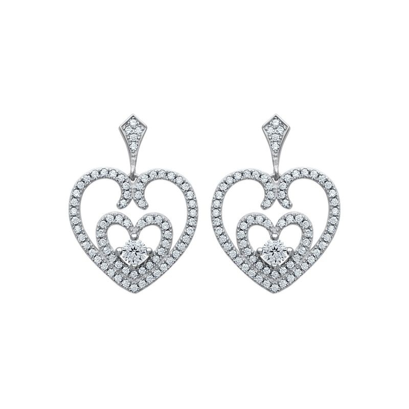 Boucles d’oreilles argent 925 cœur arabesques avec zircon