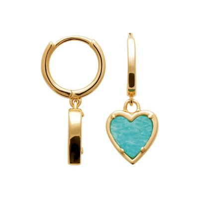 Boucles d’oreilles plaqué or 18k avec cœur en amazonite et mini créole