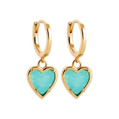 Boucles d’oreilles Cœur d’amazonite – Plaqué or 18k & Mini Créole