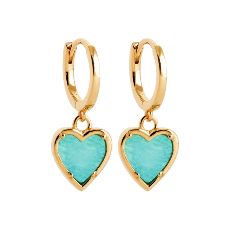 Boucles d’oreilles Cœur d’amazonite – Plaqué or 18k & Mini Créole