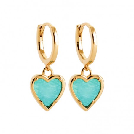 Boucles d’oreilles Cœur d’amazonite – Plaqué or 18k & Mini Créole