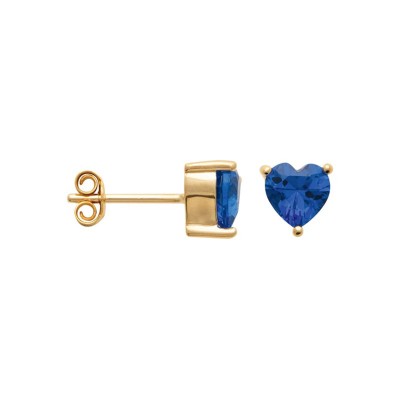 vue de profil sur les boucles d'oreilles Ely bleues en forme de coeur