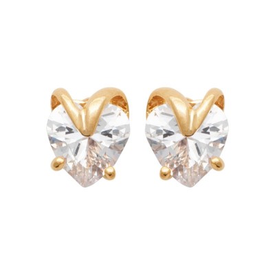Boucles d’oreilles puces cœur Aurya, plaqué or et zircon brillant