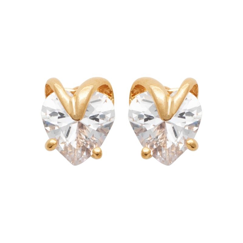 Boucles d’oreilles puces cœur Aurya, plaqué or et zircon brillant
