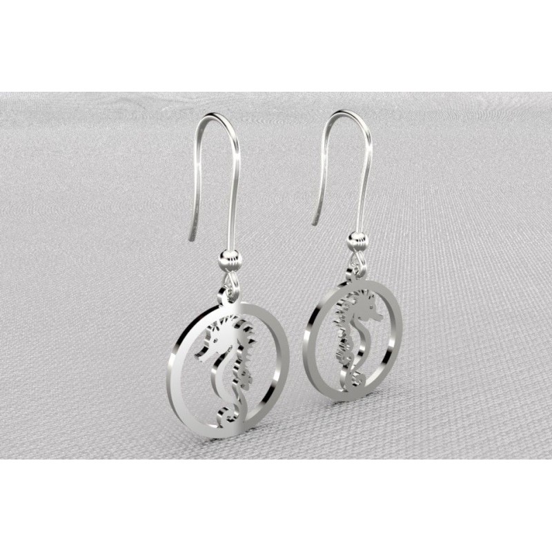 Boucles d'oreilles pendantes Hippocampe pour femme en argent Boucles d'oreilles pendantes Hippocampe pour femme en argent