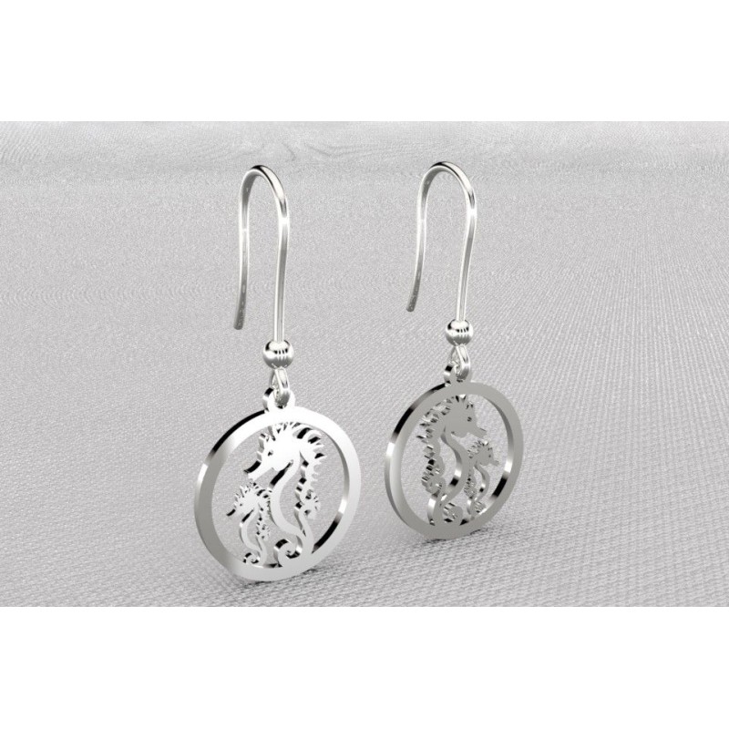 Boucles d'oreilles pendantes pour femme en argent, Hippocampes Boucles d'oreilles pendantes pour femme en argent, Hippocampes