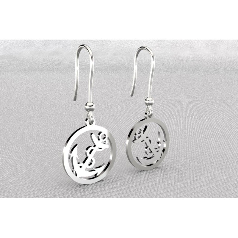Boucles d'oreilles pendantes pour femme en argent, ancre marine Boucles d'oreilles pendantes pour femme en argent, ancre marine
