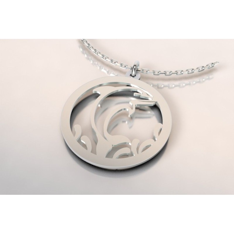 Collier créateur pour femme en argent, topaze blanc, dauphin Collier créateur pour femme en argent, topaze blanc, dauphin