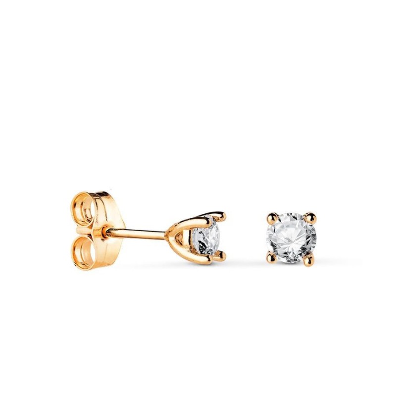 Clous d'oreilles Yana en or jaune 18 carats et diamant éco 4 mm