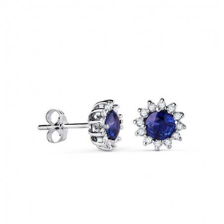 Boucles d'oreilles étincelantes en or blanc et fleur de diamant et saphir - Elisa
