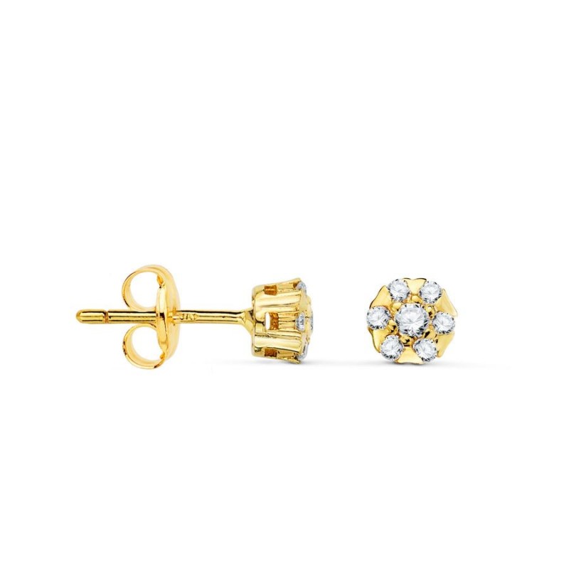 Boucles d'oreilles puces en or jaune, rosace 5mm en diamants éco - Ynaïa