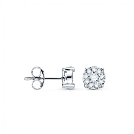 Boucles d'oreilles puces en or blanc, fleur 7 mm en diamants éco - Yssana