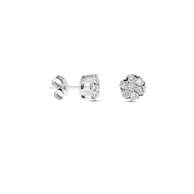 Boucles d'oreilles luxe en or blanc et diamants, fleur de 7 mm - Yamina