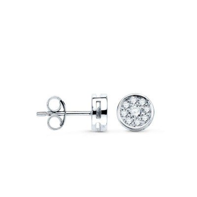 Clous d'oreilles en diamants éco et or blanc, cercle serti de 9 diamants - Yfina