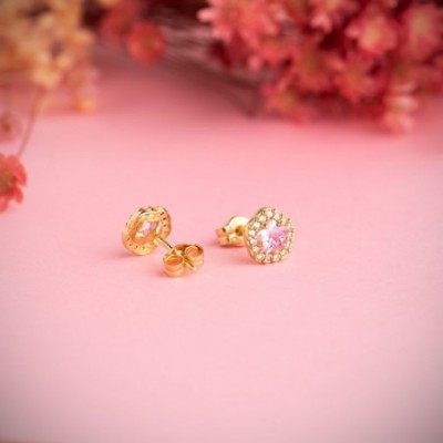 Clous Epyna fleur or jaune 18 carats pierre rose centrale