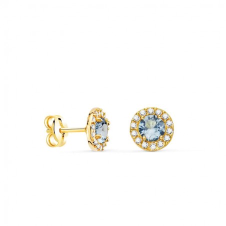 Boucles d'oreilles colorées, or jaune 18 carats, zircons bleu aigue marine - Agatha