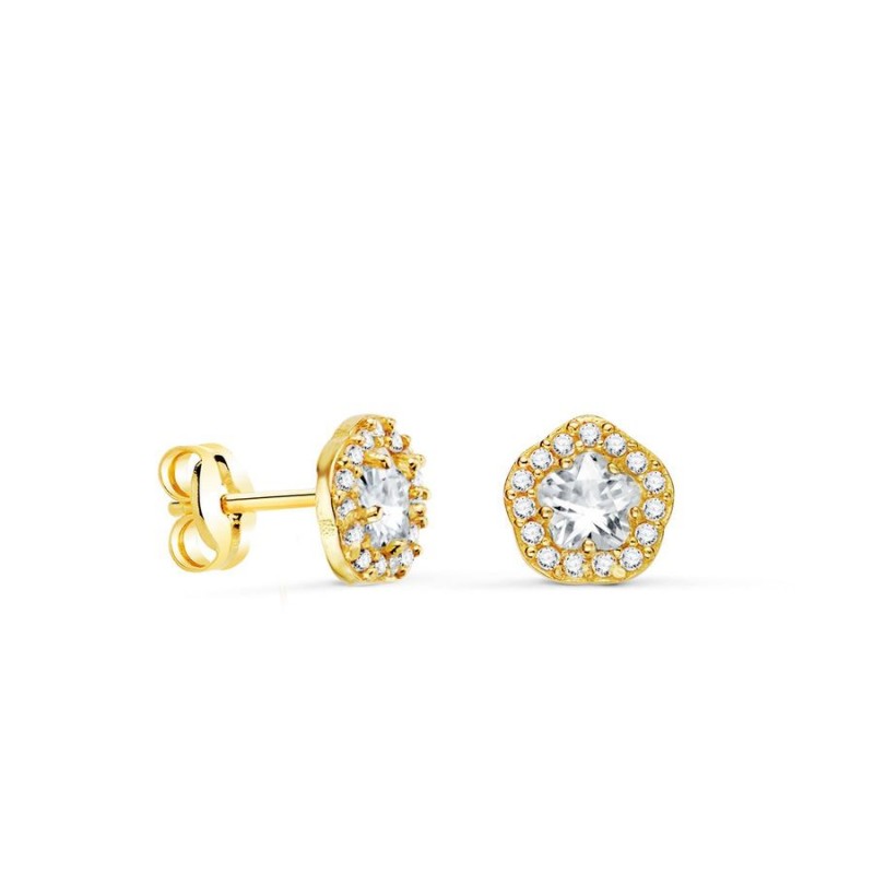Boucles d'oreilles fleur en or jaune et zircon blanc brillant - Epyna