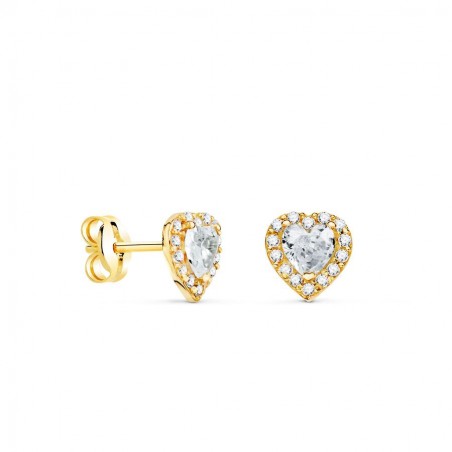 Boucles d'oreilles coeur en or jaune et zircon blanc brillant - Alyna