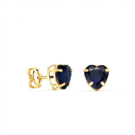 Clous d'oreilles coeur en or massif, Espinel bleu saphir 5 mm - Marie Clous d'oreilles coeur en or massif, Espinel bleu saphir 5 mm - Marie