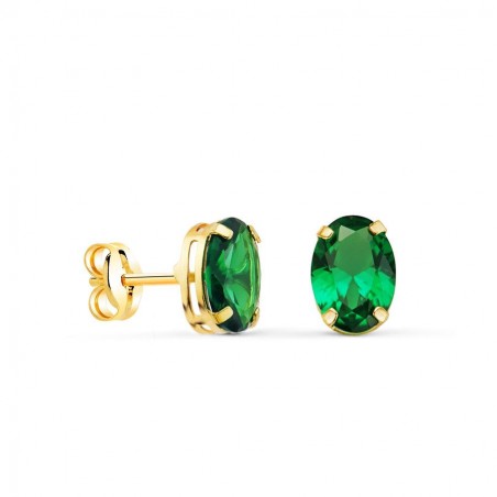 Clous d'oreilles or massif, zircon ovale vert émeraude 7 mm - Anne