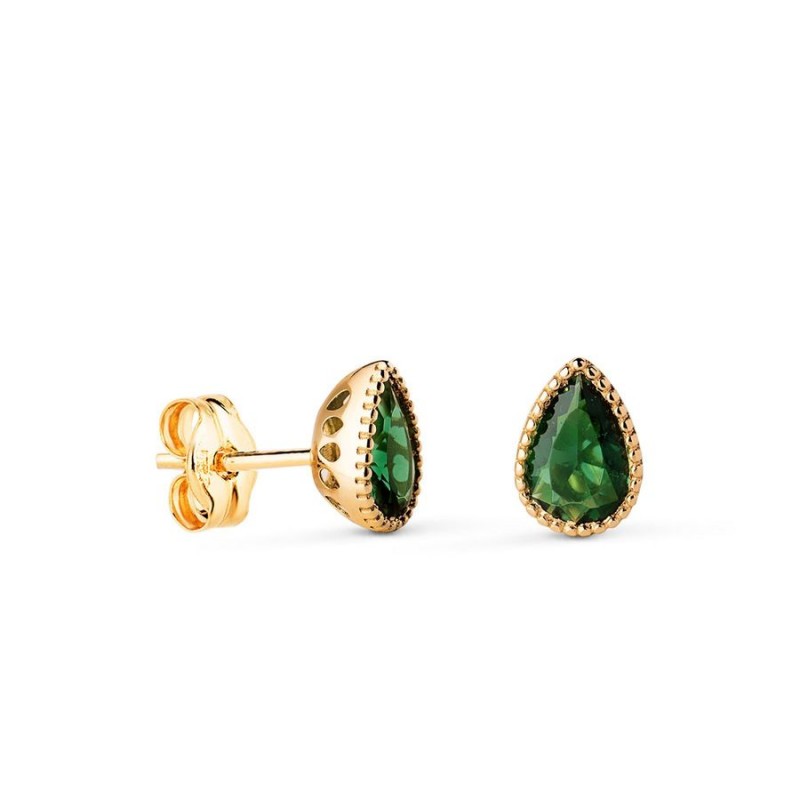 Boucles d'oreilles or massif, zircon goutte vert émeraude 7 mm - Tienna