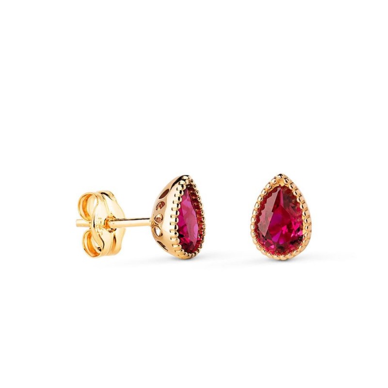 Boucles d'oreilles or massif, zircon goutte rouge rubis 7 mm - Tienna