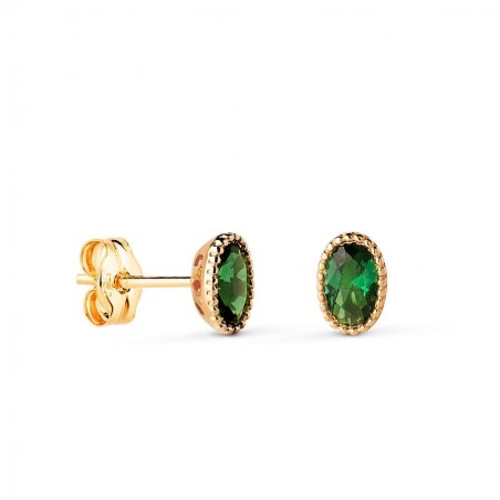 Boucles d'oreilles luxe, liseré or jaune et zircon vert émeraude ovale 7mm - Chymène
