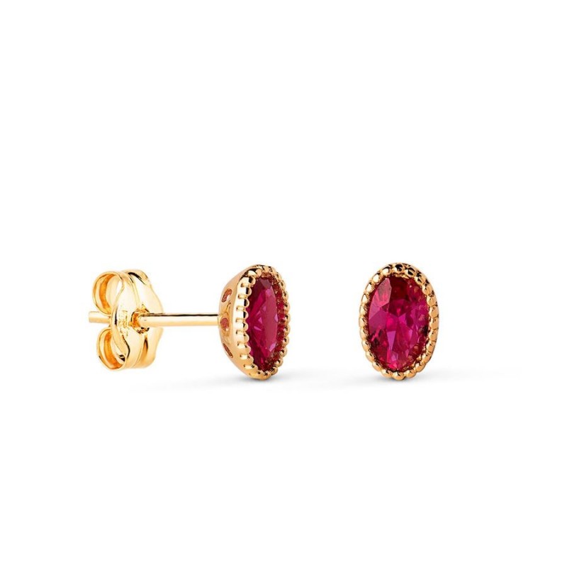 Boucles d'oreilles luxe, liseré or jaune et zircon rouge rubis ovale 7mm - Chymène