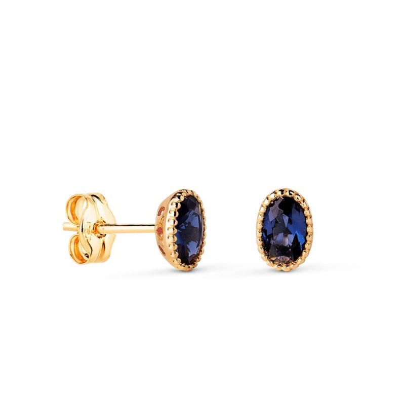 Boucles d'oreilles luxe, liseré or jaune et espinel bleu saphir ovale 7mm - Chymène