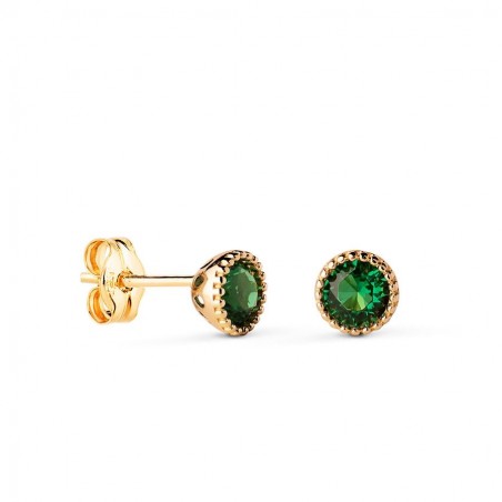 Boucles d'oreilles luxe, cercle or jaune et zircon vert émeraude ovale 5 mm - Manaya