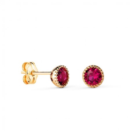 Boucles d'oreilles luxe, cercle d'or jaune et zircon rouge rubis ovale 5 mm - Manaya