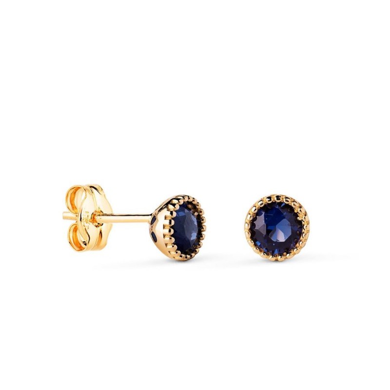 Boucles d'oreilles luxe, cercle d'or jaune et Espinel bleu saphir ovale 5 mm - Manaya