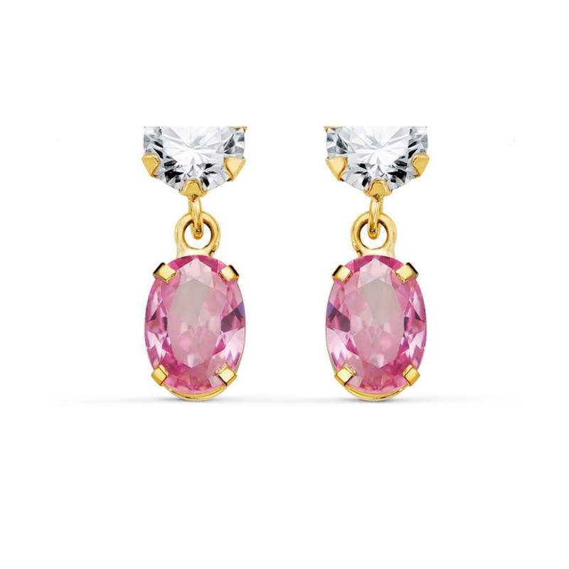 Boucles pendantes, or jaune, ovales de zircon blanc et rose - Danna