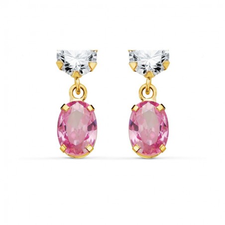 Boucles pendantes, or jaune, ovales de zircon blanc et rose - Danna