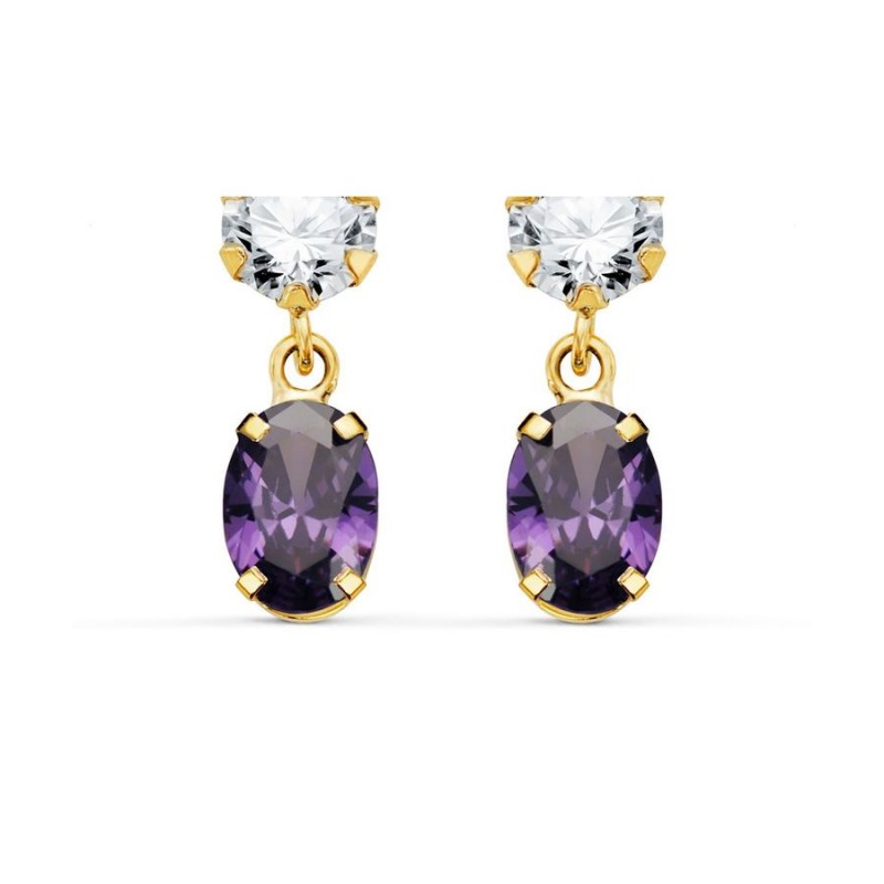 Boucles pendantes, or jaune, ovales de zircon et améthyste - Danna