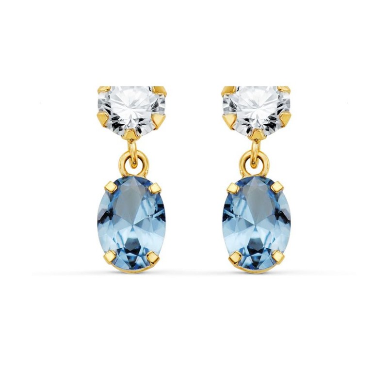 Boucles pendantes, or jaune, ovales de zircon et aigue marine - Danna