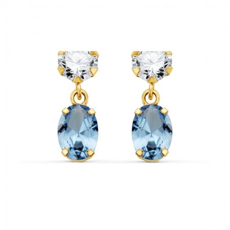 Boucles pendantes, or jaune, ovales de zircon et aigue marine - Danna