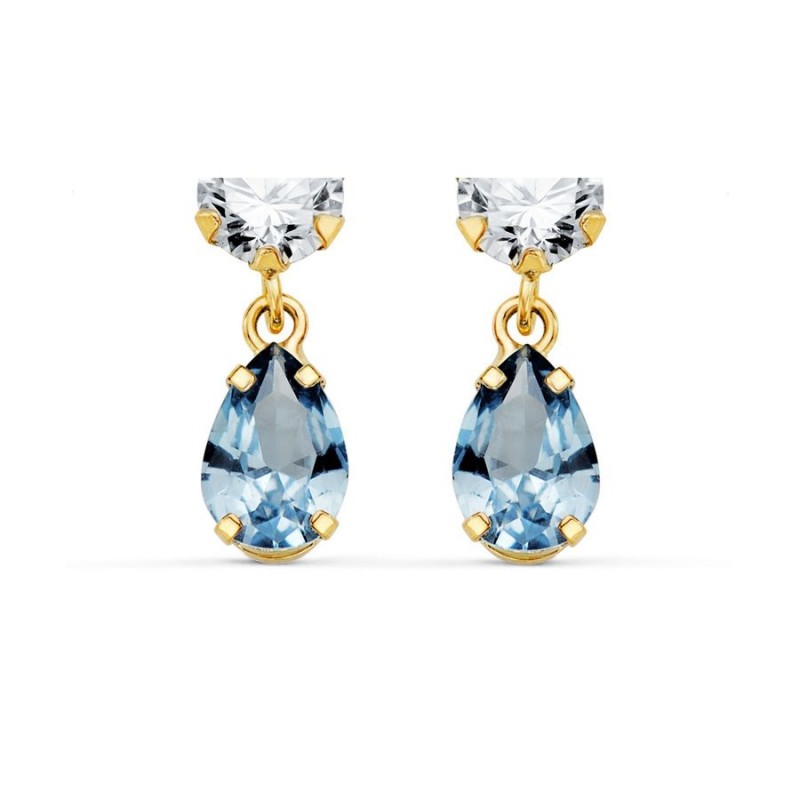 Boucles pendantes, or jaune, zircon et goutte d'aigue-marine - Rosanna