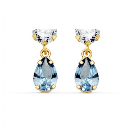 Boucles pendantes, or jaune, zircon et goutte d'aigue-marine - Rosanna