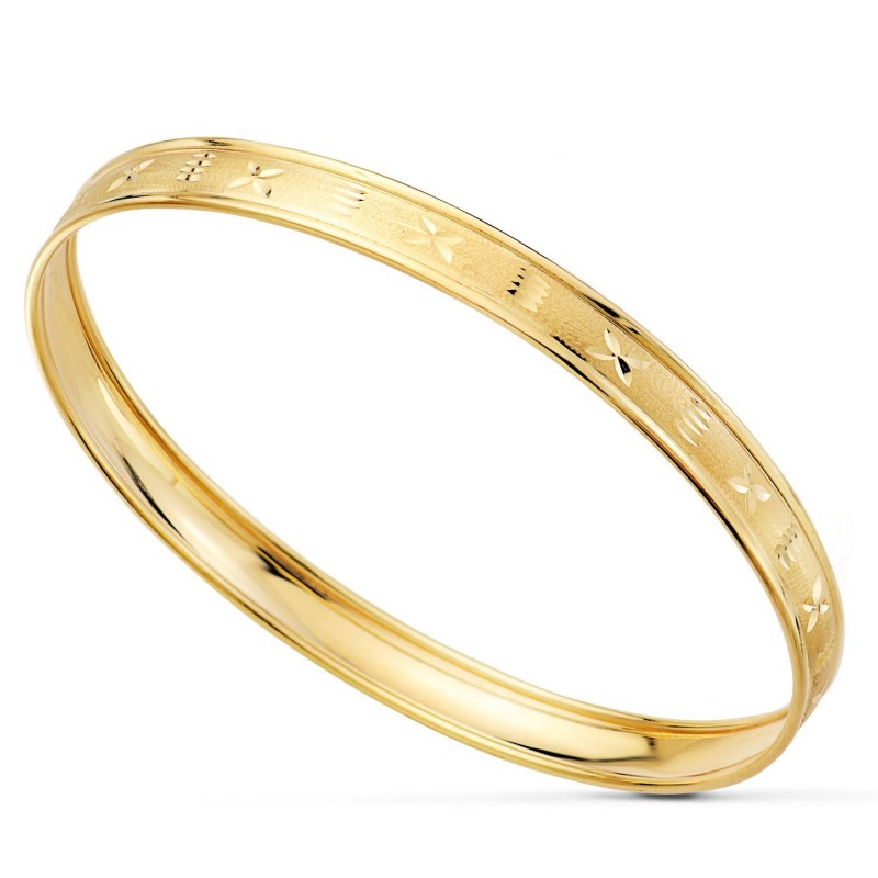 Jonc Emilie en or jaune 18 carats 7 mm sculpté finition mat et brillant – Lyn&Or Bijoux