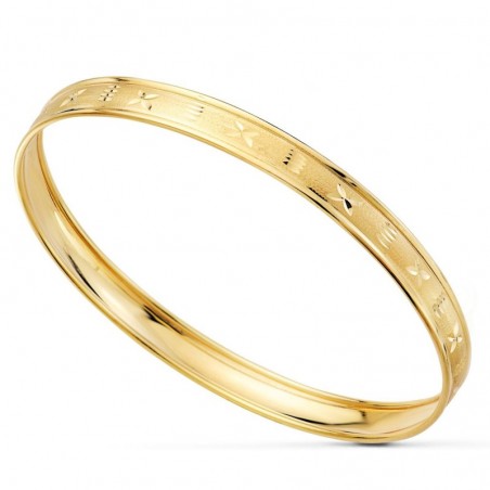 Jonc Emilie en or jaune 18 carats 7 mm sculpté finition mat et brillant – Lyn&Or Bijoux