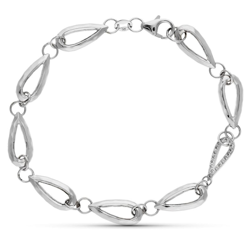 Bracelet Aurore en or blanc 18 carats avec larges maillons en goutte et oz serti - Lyn&Or Bijoux