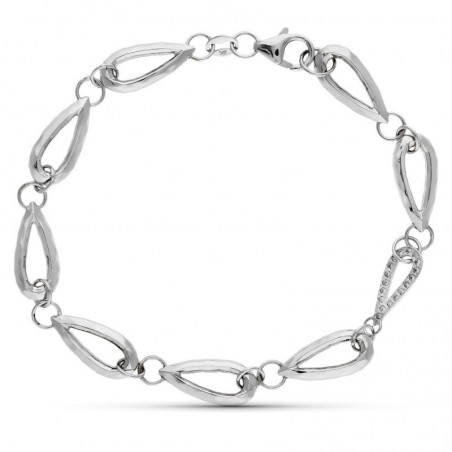 Bracelet Aurore en or blanc 18 carats avec larges maillons en goutte et oz serti - Lyn&Or Bijoux