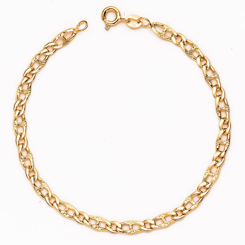 Bracelet Aveline maille marine et gourmette en or jaune 18 carats 4 mm - Lyn&Or Bijoux