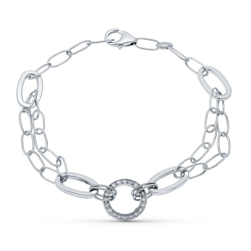 Bracelet Celestine en or blanc 18 carats avec maillons variés et cercle serti d’oz - Lyn&Or Bijoux