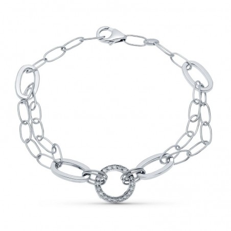 Bracelet Celestine en or blanc 18 carats avec maillons variés et cercle serti d’oz - Lyn&Or Bijoux Bracelet Celestine en or blanc 18 carats avec maillons variés et cercle serti d’oz - Lyn&Or Bijoux